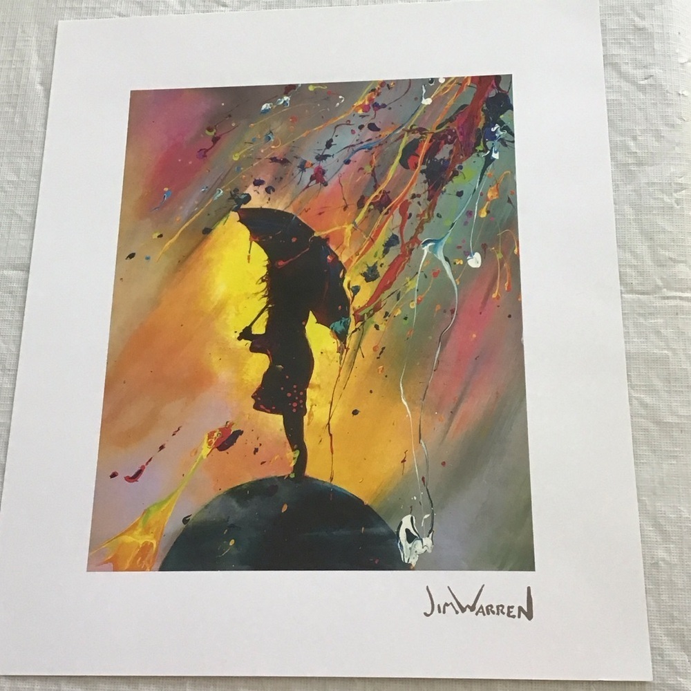 Vibrant Umbrella Art Lithograph by Jim Warren